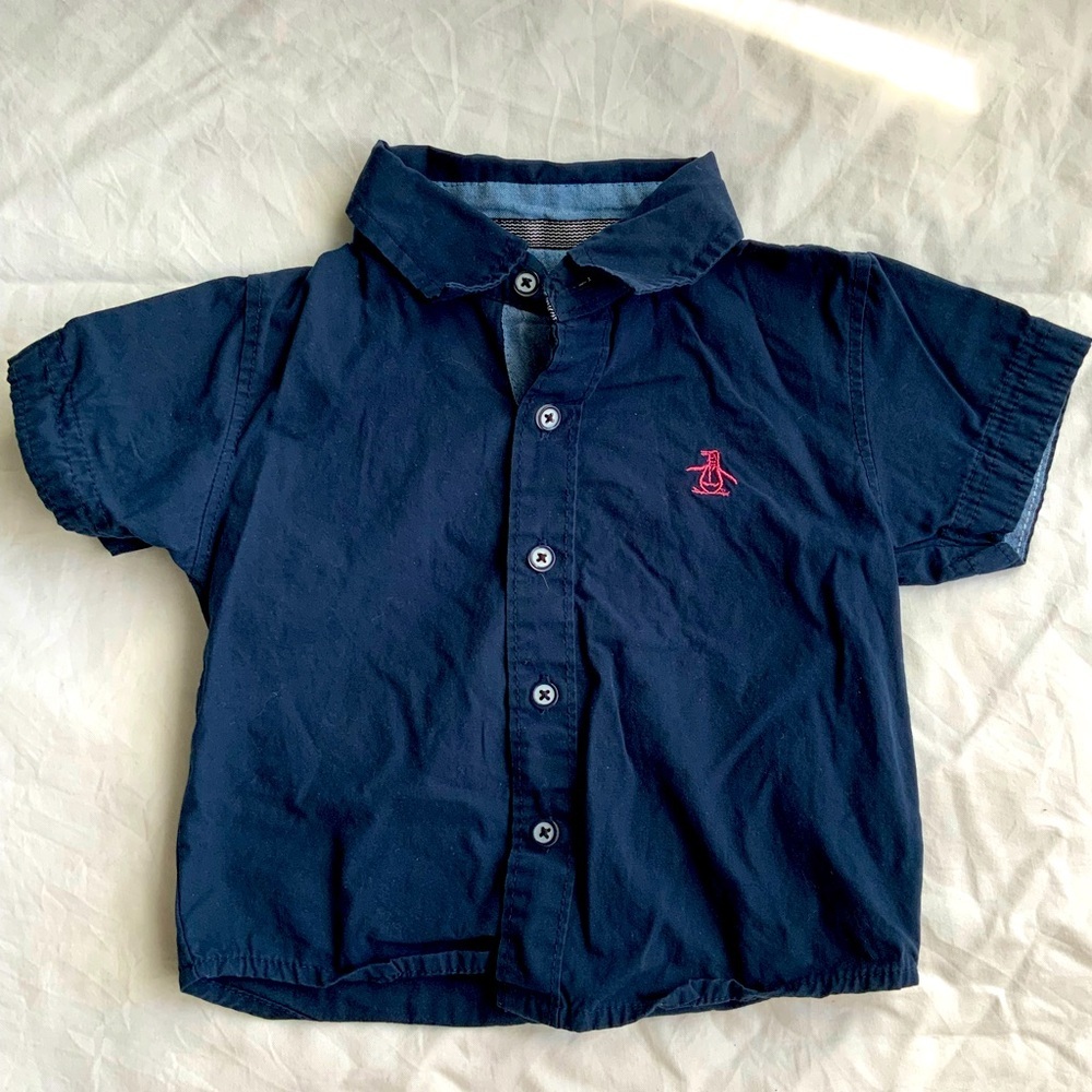 Original Penguin Baby Shirt 12MB Blue Short Sleeve Button-Up